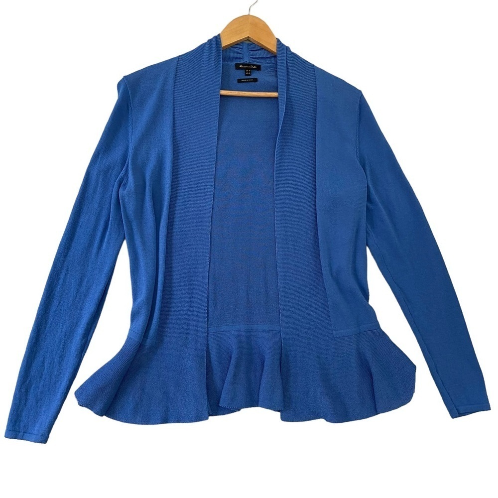 Massimo Dutti blue crochet wrap cardigan peplum sweater long sleeves medium